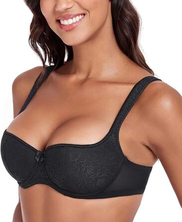 Дирндль бюстгальтер Lemorosy для жінок з кісточками, balconette, з м'якими широкими бретелями, чорний 85B