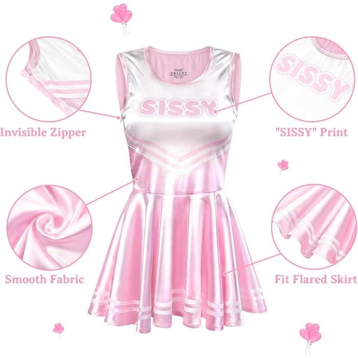 Рожевий боді-комбінезон LittleForBig Sissy з атласу, без рукавів, розмір XL