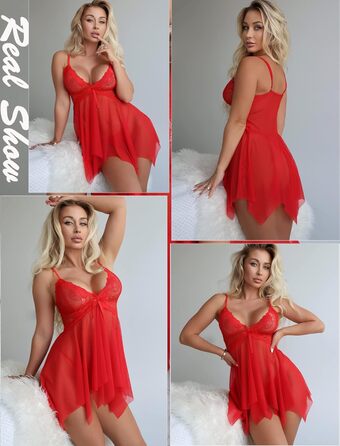 Жіноча нічна сорочка Avidove з мереживом, babydoll, boudoir, великі розміри XS-5X (червоний, XS)