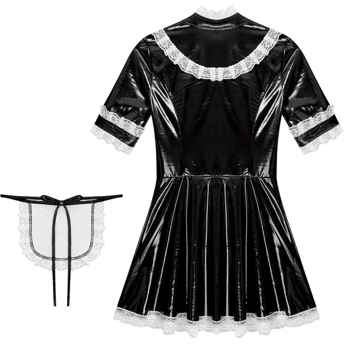 Костюм покоївки Freebily: чорне мереживо, шкіра, мереживний фартух, костюм для карнавалу та Хелловін (XXL)