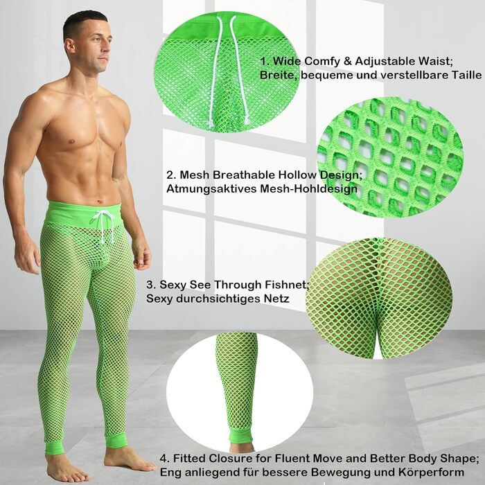 Чоловічі шорти-сетка YUFEIDA з дихаючого матеріалу, регульовані, спортивні лосини (Зелений, XL)