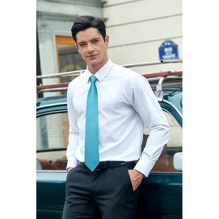 Набір чоловічих аксесуарів HISDERN: класична краватка в клітинку та кишенкова хустка (Aqua Blau) для весілля та бізнесу