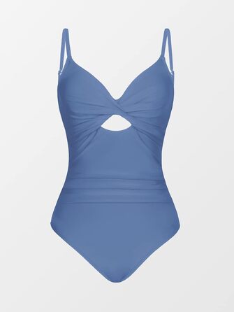 Купальник CUPSHE з V-подібним вирізом, ефект зав'язування, корегуючий, з декоративними вставками, суцільний, синій