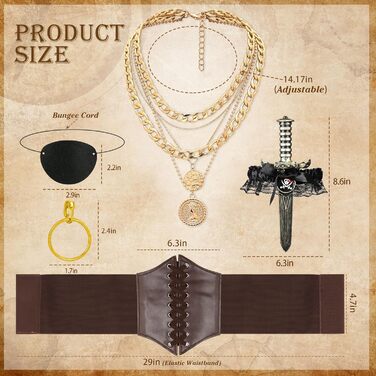 Костюм пірата для хлопчика: корсет у стилі Ренесансу, спідниця стимпанк, топ, аксесуари пірата, повний комплект для Хелловіну (M, Коричневий)