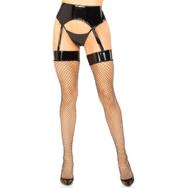 Костюм Leg Avenue з вінілового корсету, мереживних панчіх та трусиків-стрінгів, чорний, M-L