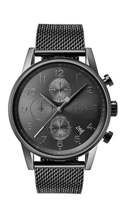Чоловічий годинник BOSS Chronograph Quartz серії Navigator зі сталевим міш-браслетом або шкіряним ремінцем (Grey)