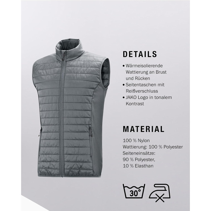 Чоловічий утеплений жилет JAKO Corporate Teamwear з еластичними вставками, сірий (XXL)