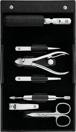 Набір для манікюру та педикюру ZWILLING Premium Edition (7 предметів), полірована нержавіюча сталь, шкіряний дорожній футляр, чорний