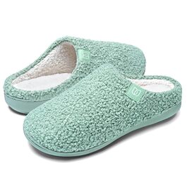 Жіночі зимові капці WateLves з ефектом пам'яті (Memory Foam), теплі та м'які тапочки з штучним хутром, протиковзкі домашні капці на плоскій підошві, зелені, розмір 38/39 EU