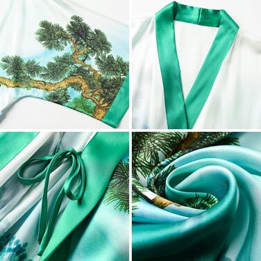 Шовковий халат-кімоно Ledamon для жінок, довгий, 100% шовк - класичний квітковий халат, нічна сорочка (універсальний розмір, пейзаж, весна)