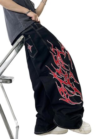 Чоловічі широкі джинси Baggy з вишивкою, чорні денімові штани Loose Fit