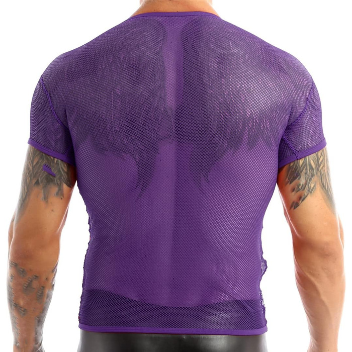 Чоловіча сітчаста футболка з прозорою тканиною для нічного клубу, клубний одяг, прозора майка-топ, футболка 'рибача сітка'