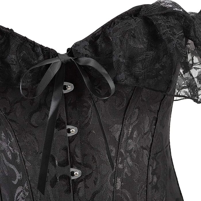 Корсет жіночий Oytto готичний, з шнурівкою, з мереживом, з кісточками, топ-боді, чорний, S