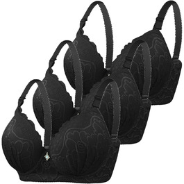 3 шт. бюстгальтерів CXCX для жінок з пуш-ап, кісточками, мереживом, регульованими бретелями, підтримка великих грудей, класичний комплект бюстгальтерів, зручна білизна, чорний, 105C