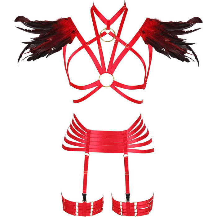 Набір пір'я для жінок PETMHS: корсет, бюстгальтер, клітка, готичний стиль, карнавал, костюм, червоний, великі розміри