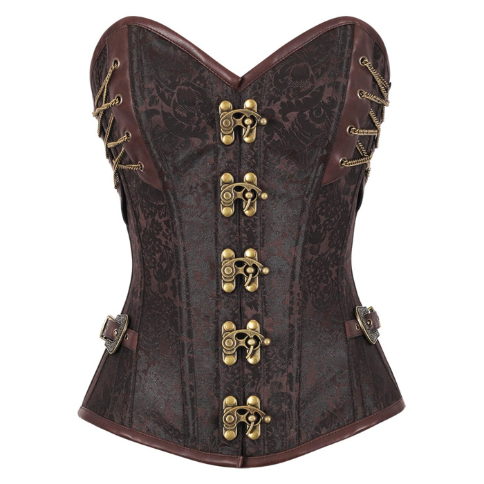 Корсет для жінок KUOSE Steampunk з екошкіри, повний бюст, розміри S-6XL, коричневий