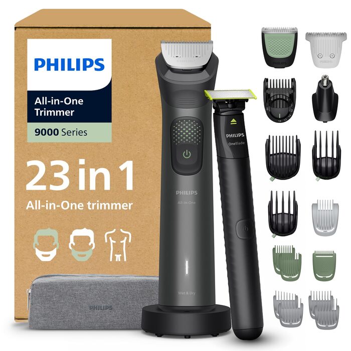 Універсальний тример Philips Multigroom Series 9000 MG9561/30: 23-в-1 набір для обличчя, волосся та тіла, OneBlade, 27 налаштувань довжини (0,2–20 мм)