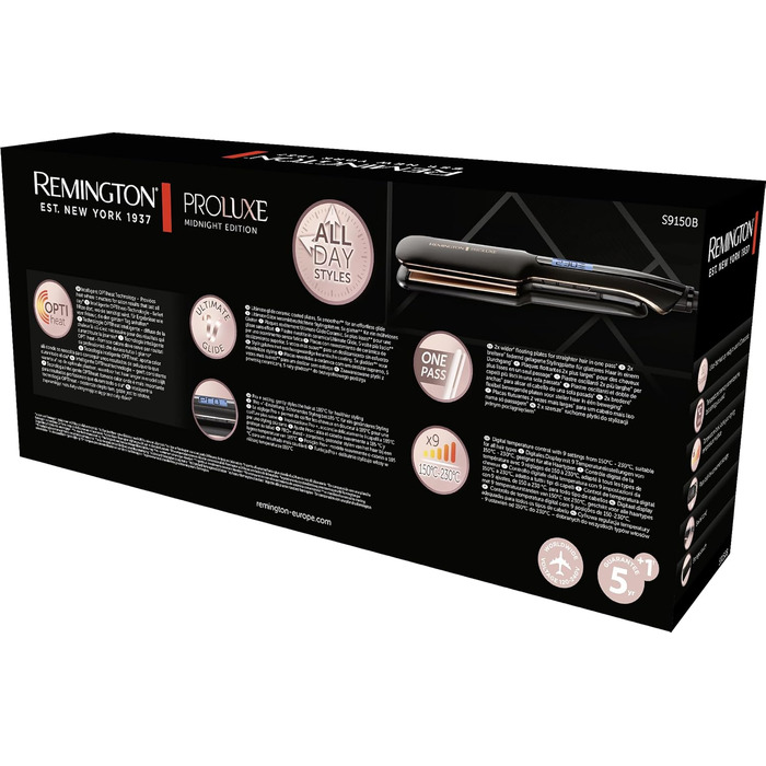 Випрямляч для волосся Remington PROluxe Midnight S9100B з керамічними пластинами 110 мм та OPTIheat, 150-230°C