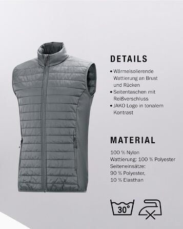 Чоловічий утеплений жилет JAKO Corporate Teamwear з еластичними вставками, сірий (XXL)