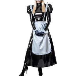 Сукня-уніформа для жінок DDINGHOONQPODFR, костюм для Хелловіну, косплей, рукава-буфи, клубна сукня, PVC-шкіра, чорний, 6XL