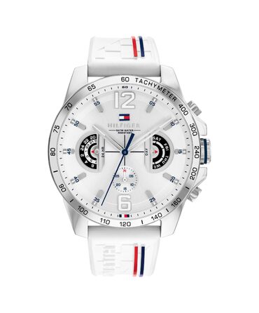 Чоловічий багатофункціональний кварцовий годинник Tommy Hilfiger білого кольору з силіконовим ремінцем, водонепроникність 5ATM