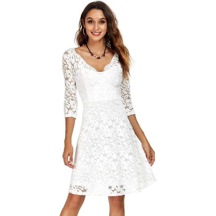 Сукня Atnlewhi жіноча вінтажна з мереживом, квітковий дизайн, без бретелек, елегантна, трапецієподібна, міні, для вечірки, коктейлю, весілля, білий, розмір M