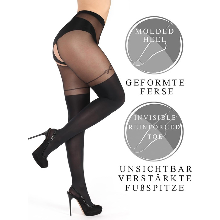 Чулки BANANALU 20 Den Overknee з відкритим кроком, XL, Чорний (3 шт.)