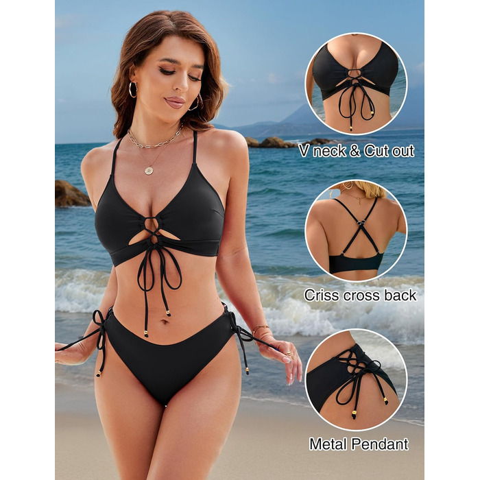 Бікіні жіночий Blooming Jelly Push-Up з вирізами та шнурівкою, чорний XL