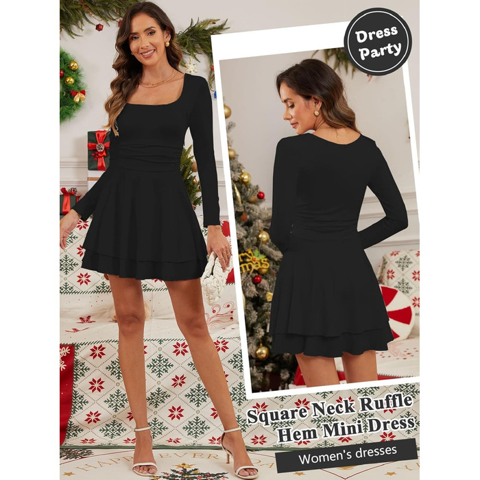 Сукня Daen Kleider з квадратним вирізом: елегантна вечірня, коктейльна, облягаюча, на будь-яку фігуру (чорна, S)