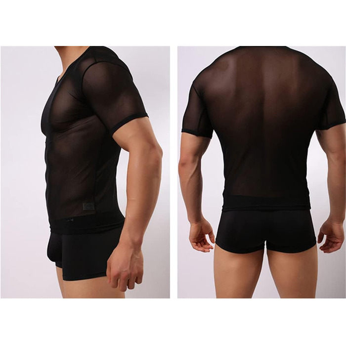 Чоловіча сексуальна прозора футболка з коротким рукавом, модна прозора білизна, футболка з сітки, прозора сорочка, нижня білизна, піжама, чорна, розмір M