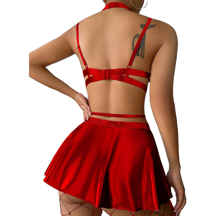 Сексуальний комплект білизни Lilosy: колготки, чокер, ремінець, бюстгальтер з підпружиненою чашкою, спідниця (5 шт.)