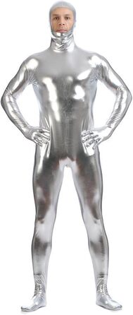 Сексуальний латексний catsuit з відкритим обличчям, блискавка, комбінезон для клубу, Хелловін, срібний, L