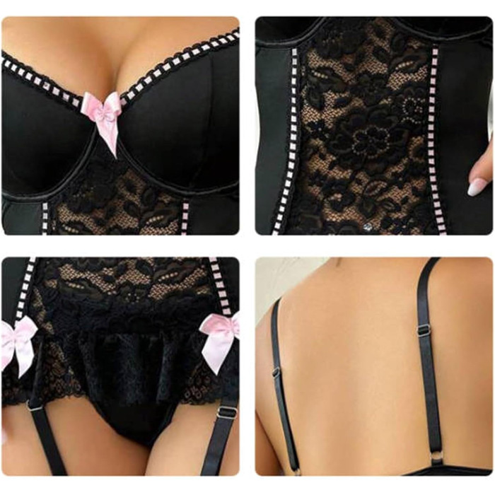 Комплект спідньої білизни Babydoll SRZYMJ: мереживний комплект з мереживом, спідниця-сліп, мереживний халат, мереживний розріз, великі розміри, бавовна, нічна сорочка, халат, піжама, бавовна, нічна сорочка з довгим рукавом, комплект нижньої білизни, C2-зе