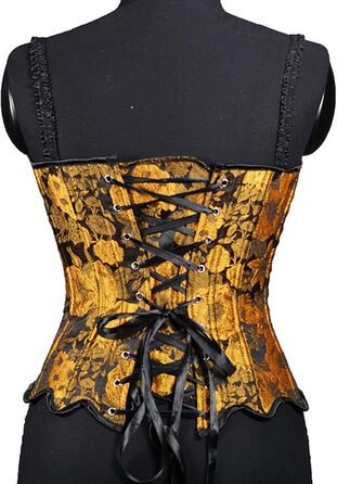Жіночий корсет повний бюст, корсаж, корсет для Октоберфесту, готичний топ, вінтажна корсаж, бюстєль, корсет середньовічний, жакард, сатин, квітковий, з кісточками, повна груди, спідня білизна, на Хелловін, карнавал, корсет на шнурівці, жовтий колір