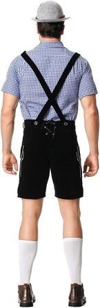 Традиційний костюм для чоловіків RUAOZIA: повний комплект Lederhose, сорочка в керамічну клітинку, для Октоберфесту та тематичних вечірок (чорний, L)