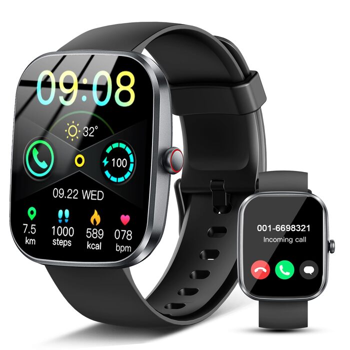 Смарт-годинник унісекс 1.91'' HD Fitness-годинник з Bluetooth, функціями вимірювання пульсу, SpO2, моніторингом сну, 113+ спортивними режимами, водонепроникність IP68 для Android та iOS (Чорний)