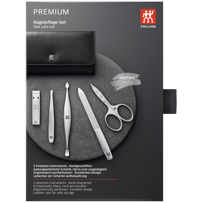Манікюрний набір ZWILLING Premium, 5 предметів: ножиці для нігтів та кутикули (чорний)