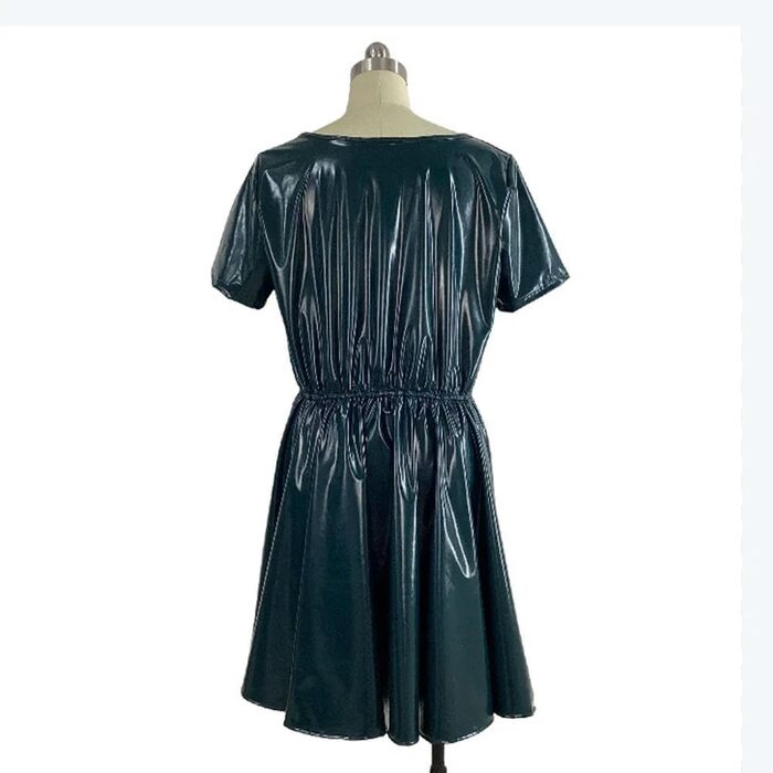 Міні-сукня для жінок TIANXIAOQWE великих розмірів, сукня на літо, PVC-шкіра, A-силует, короткі рукави, з рюшами, для Хелловіну, клубу, вечірки, чорна XXL