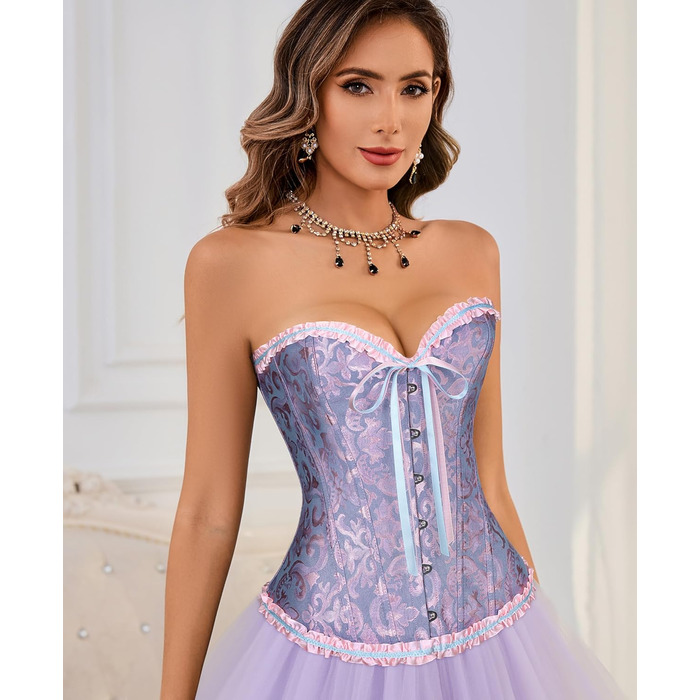 Корсет-бюстгальтер XZQTIVE для жінок, готичний корсаж з мереживом, синій та рожевий (XL)