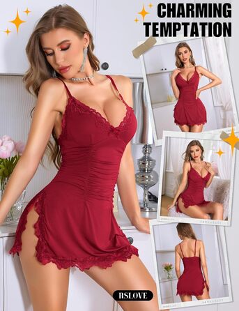 Babydoll RSLOVE для жінок - сексуальна нічна сорочка з мереживом, babydoll, нічна сорочка, червоний (M)