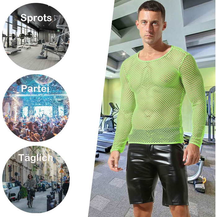 Чоловіча сітчаста футболка QiaTi з довгим рукавом, прозора, мереживна, зелена