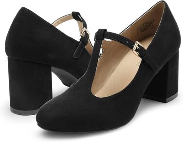 Жіночі туфлі Mary Jane з Т-подібним ремінцем DREAM PAIRS, класичні весільні підбори, чорні, розмір 41 EU