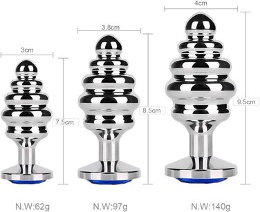 Анальний плагін SXOVO (набір 3 шт): малий, середній, великий - металевий, з камінцем, для пар