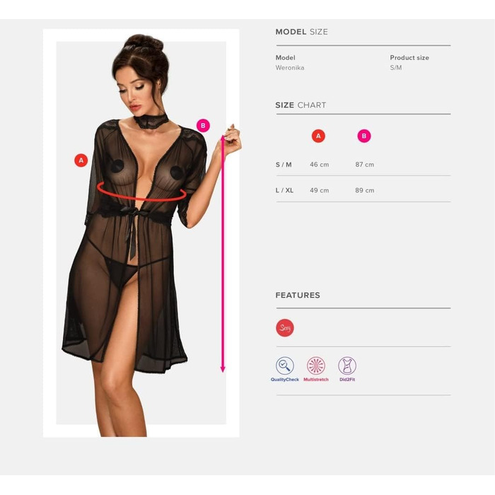 Сексуальний жіночий комплект білизни Selente Love & Fun: халат, танга/ніжна сорочка та шовкова маска для очей (S-M, чорний мереживний)