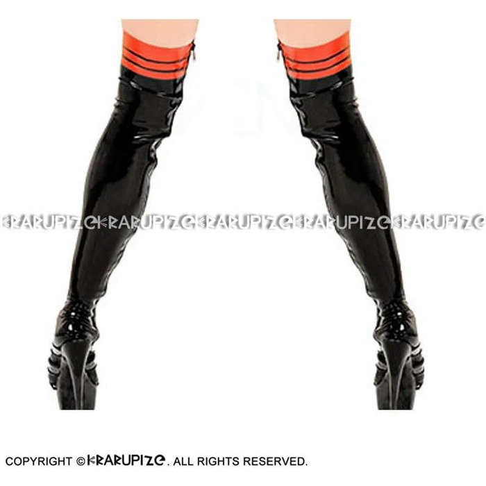 Чорні та червоні сексуальні довгі латексні панчохи з блискавкою збоку від Gaylop для жінок, розмір XXL