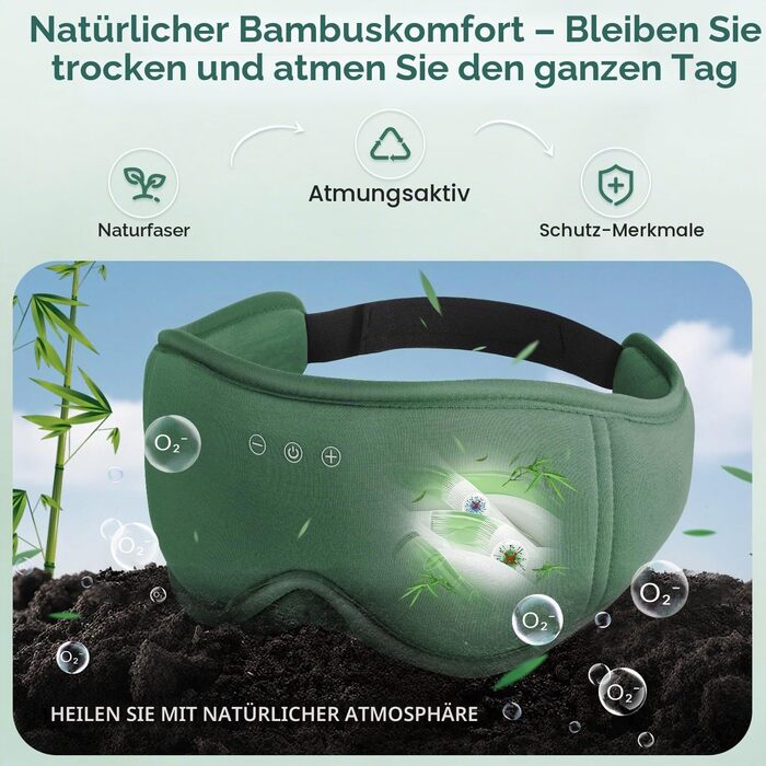 Bluetooth маска для сну LC-dolida з HiFi-звуком, світлонепроникна бамбукова бавовна, Bluetooth 5.4, регульований ремінець, зелена
