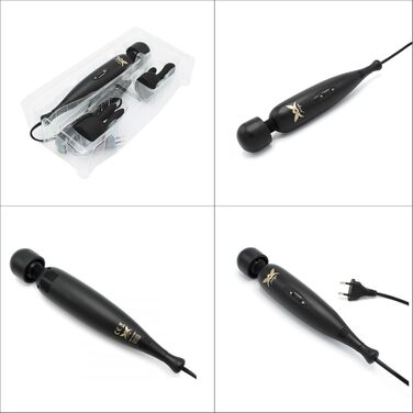 Вібратор Pixey Wand Turbo All-in-One - потужний, з регулюванням швидкості, з мережевим кабелем та 2 насадками (Black Edition, чорний)