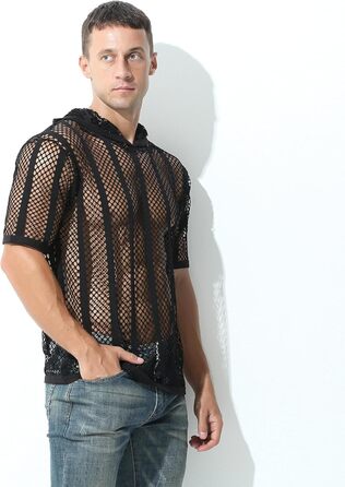 Чоловічий худі Evankin з сіткою, прозорий, короткий топ, футболка, прозорий пуловер (чорний, L)