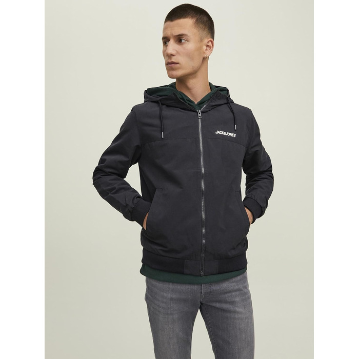 Чоловіча куртка-бомбер JACK & JONES Mae Bousonjacke, темно-синя з чорними деталями, розмір XS