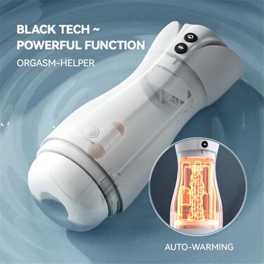 Електричний мастурбатор для чоловіків з 10 вібраціями, 4 режимами всмоктування та функцією нагріву. Чорний колір.